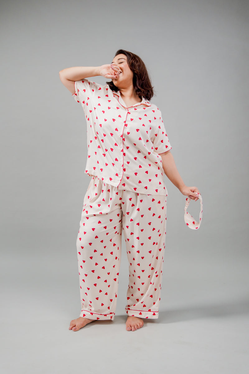 Sweetheart Print Viscose Twill Women's Curve Pajama Set