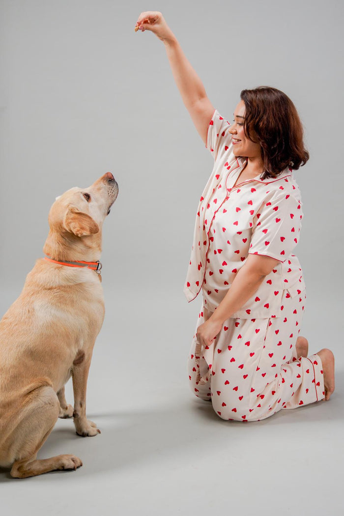 Sweetheart Print Viscose Women's Curve Pajama Set - Half Sleeves