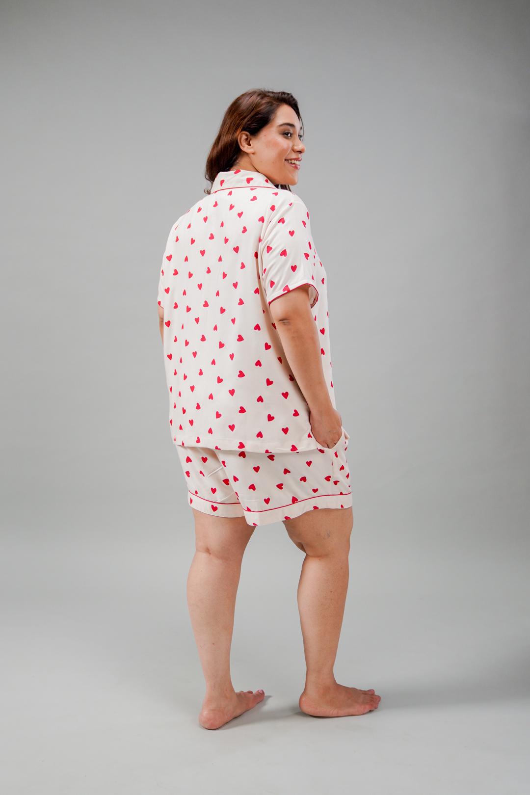 Sweetheart Printed Viscose Women's Curve Shorts Set