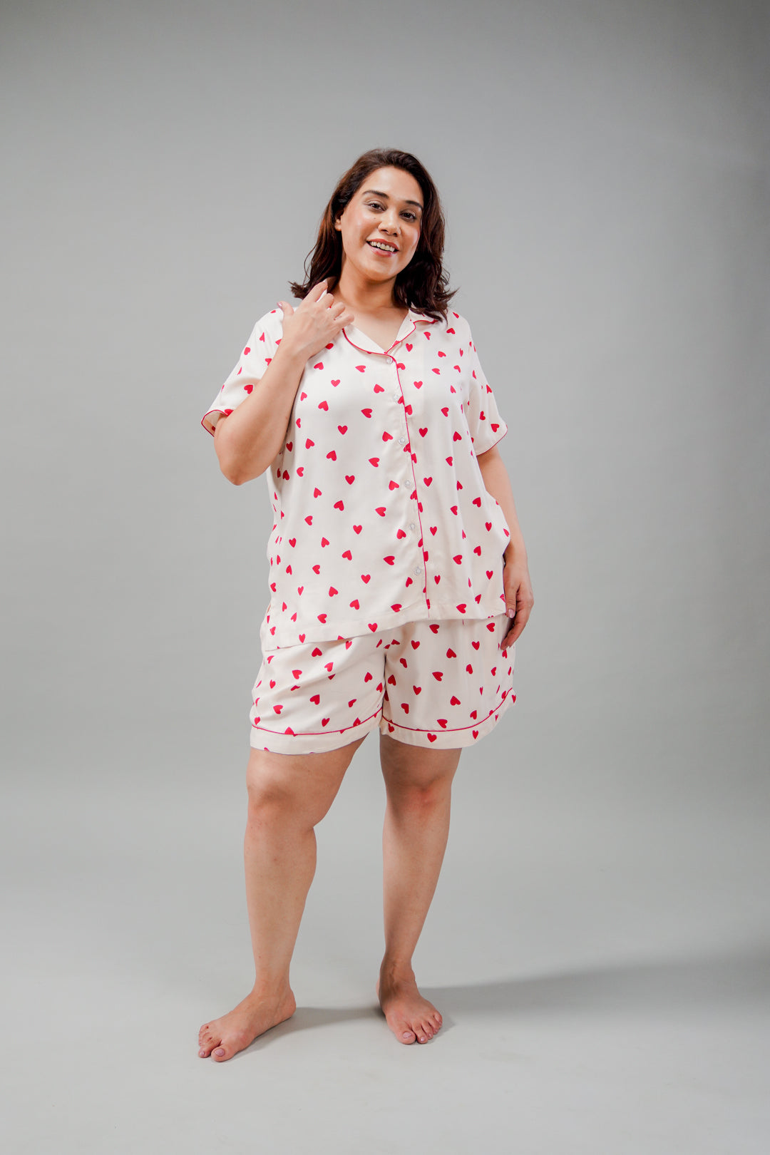 Sweetheart Printed Viscose Twill Women's Curve Shorts Set