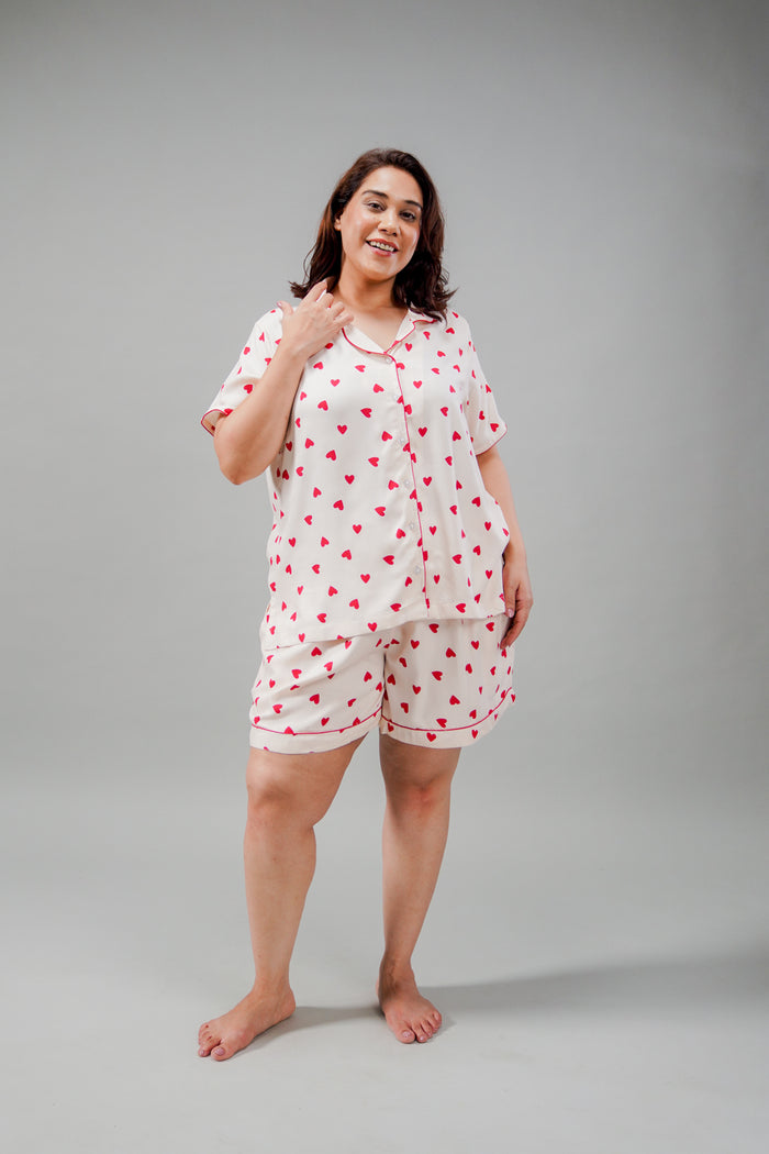 Sweetheart Printed Viscose Twill Women's Curve Shorts Set