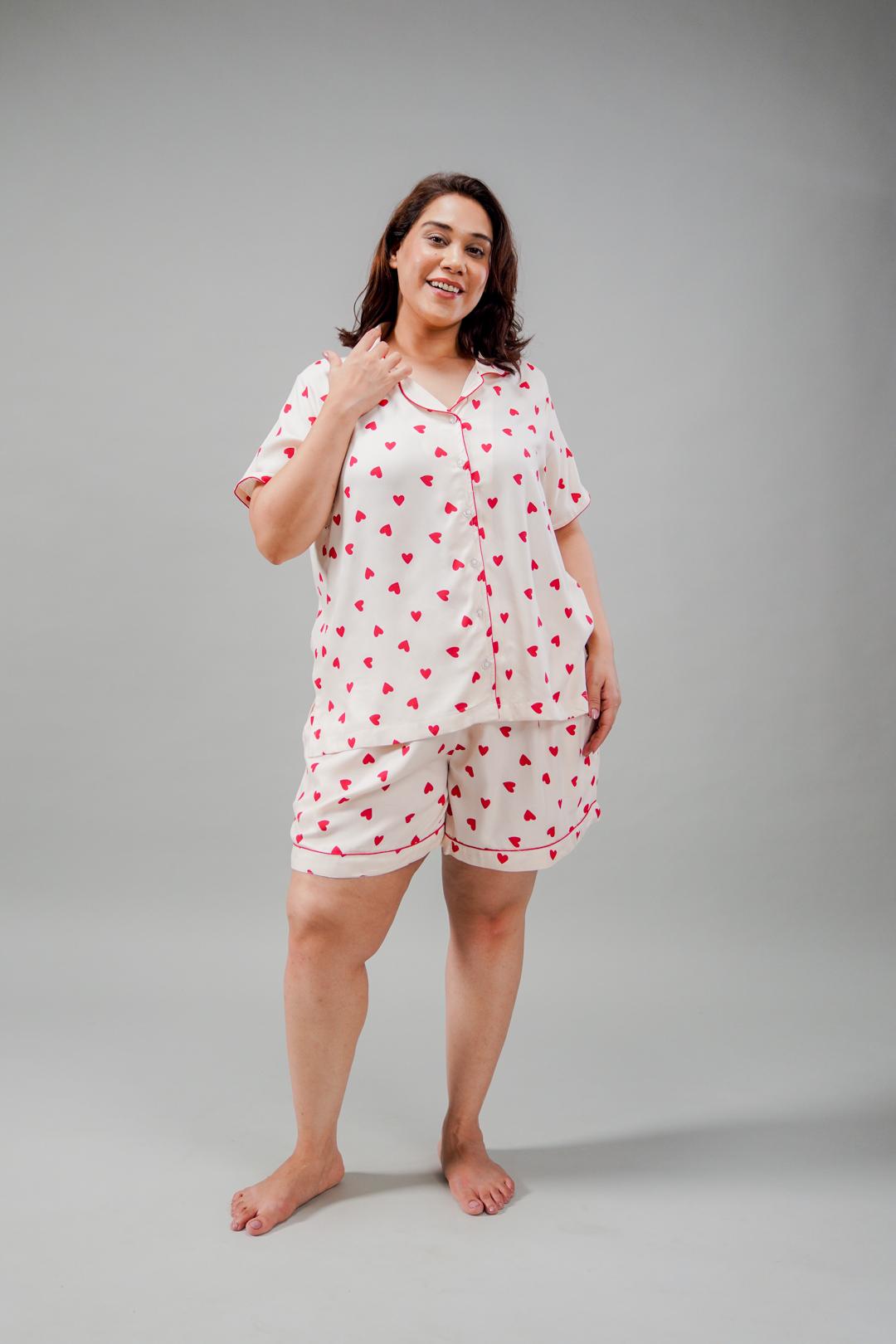 Sweetheart Printed Viscose Women's Curve Shorts Set