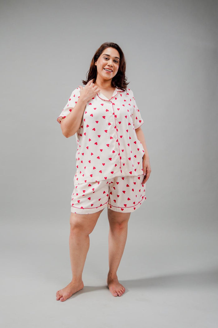 Sweetheart Printed Viscose Women's Curve Shorts Set