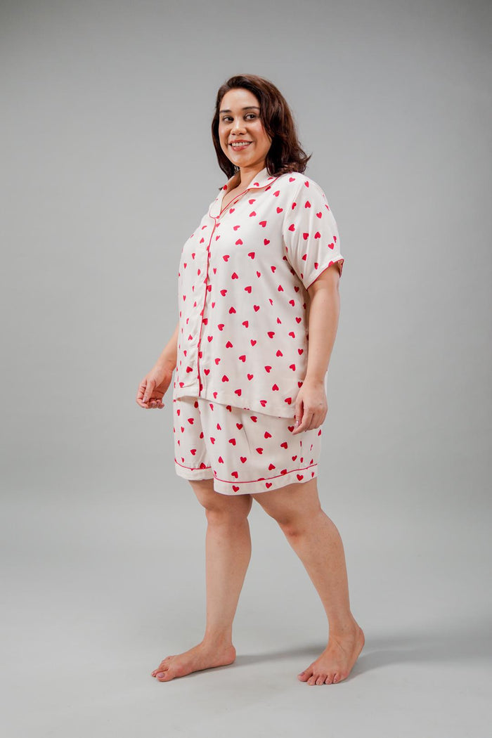 Sweetheart Printed Viscose Women's Curve Shorts Set