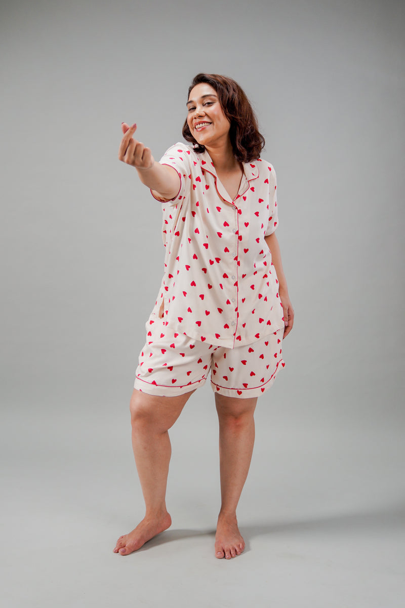 Sweetheart Printed Viscose Twill Women's Curve Shorts Set