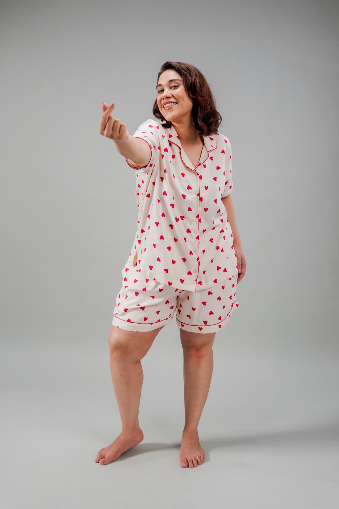 Sweetheart Printed Viscose Women's Curve Shorts Set