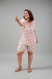 Sweetheart Printed Viscose Women's Curve Shorts Set