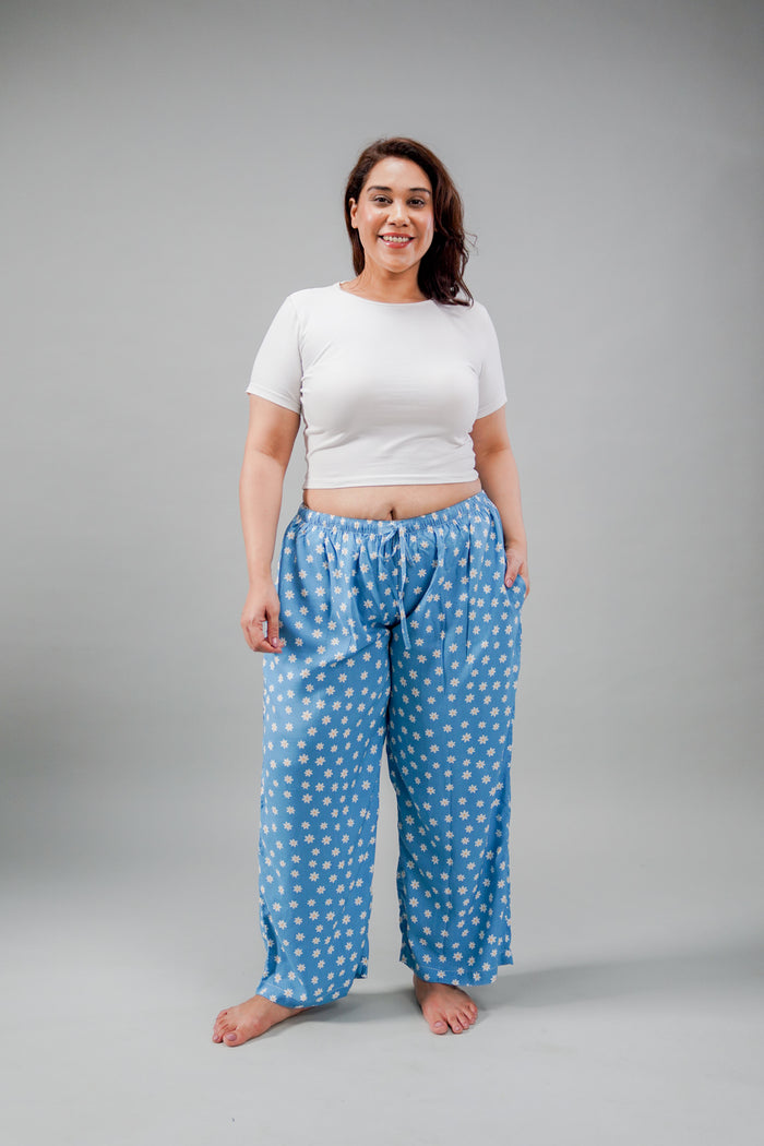 Isabella Blue Floral Cotton Blend Women's Curve Pajama