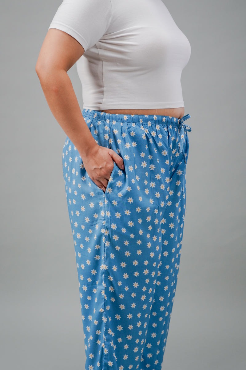 Isabella Blue Floral Cotton Blend Women's Curve Pajama