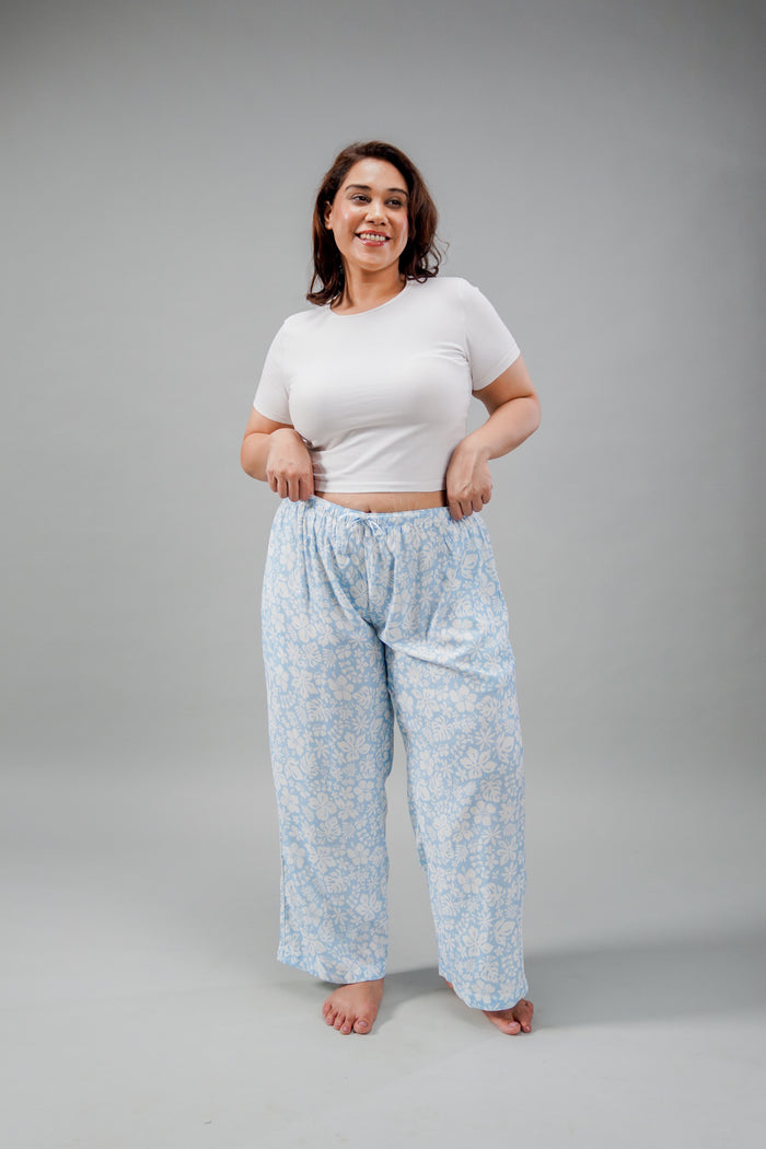 Bella Blue Printed Cotton Blend Women's Curve Pajama
