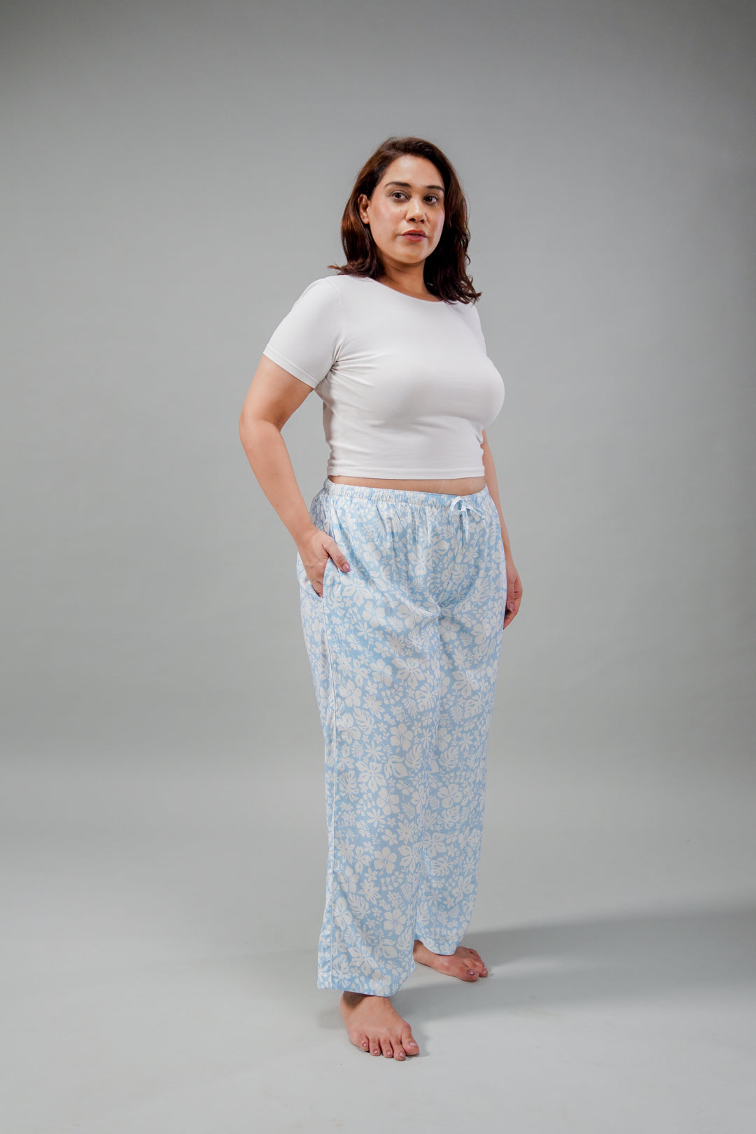Bella Blue Printed Cotton Blend Women's Curve Pajama