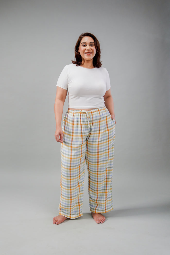 Pastel Check Cotton Blend Women's Curve Pajama