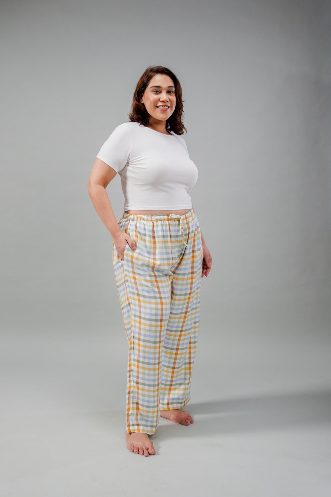 Pastel Check Cotton Blend Women's Curve Pajama