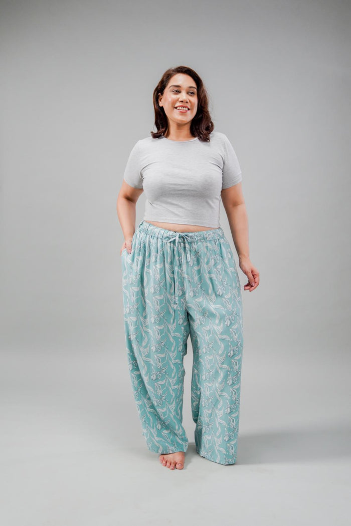Aqua Fern Printed Cotton Blend Women's Curve Pajama