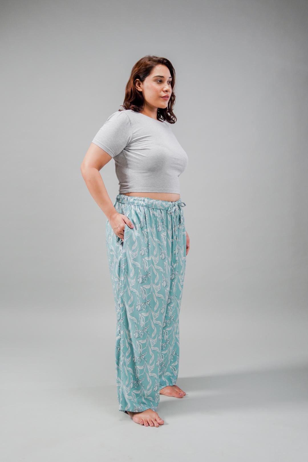 Aqua Fern Printed Cotton Blend Women's Curve Pajama