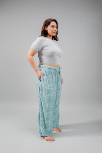Aqua Fern Printed Cotton Blend Women's Curve Pajama