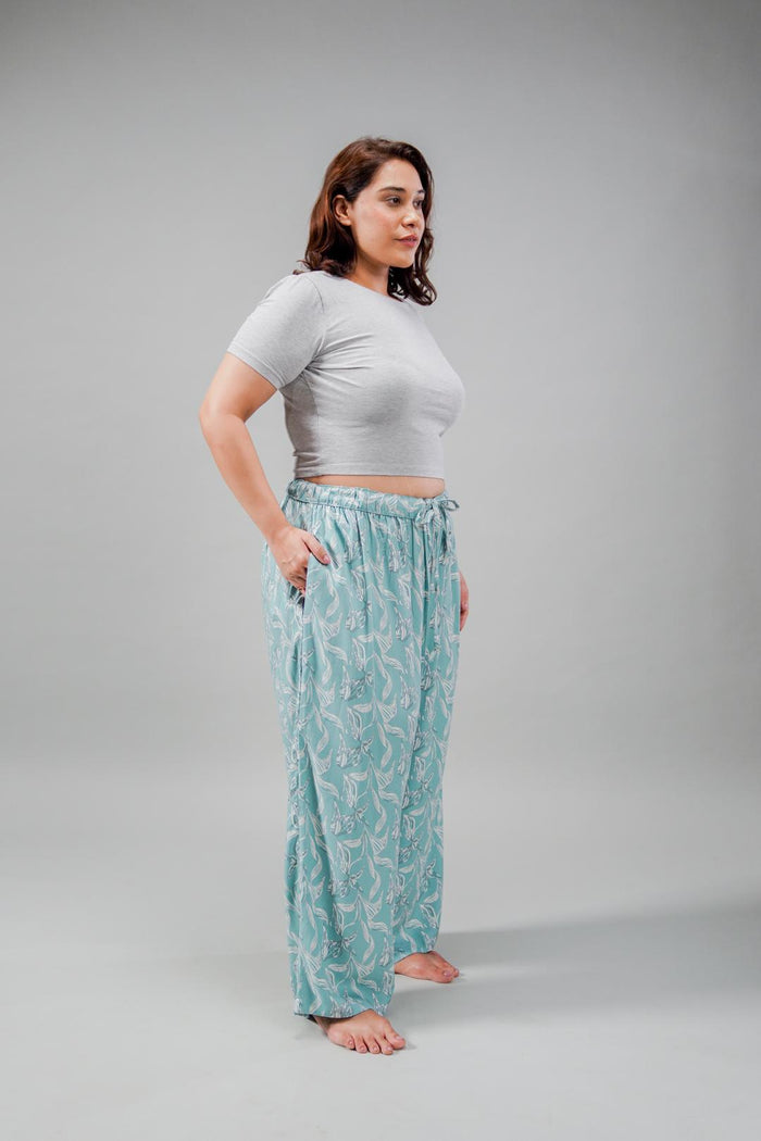 Aqua Fern Printed Cotton Blend Women's Curve Pajama