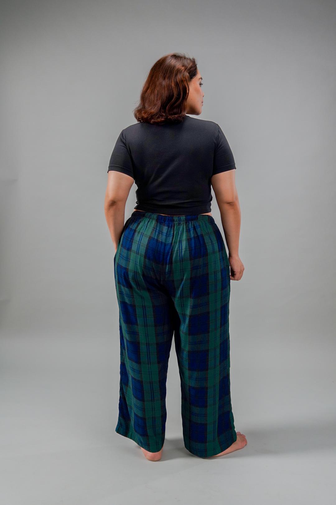 Emerald Check Cotton Blend Women's Curve Pajama