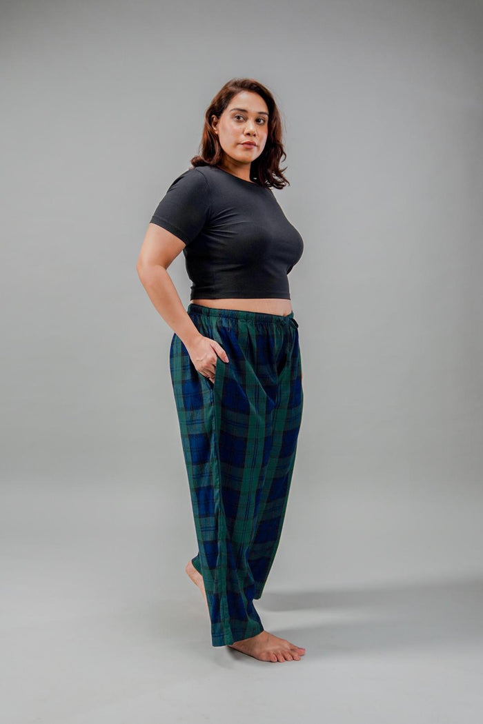 Emerald Check Cotton Blend Women's Curve Pajama