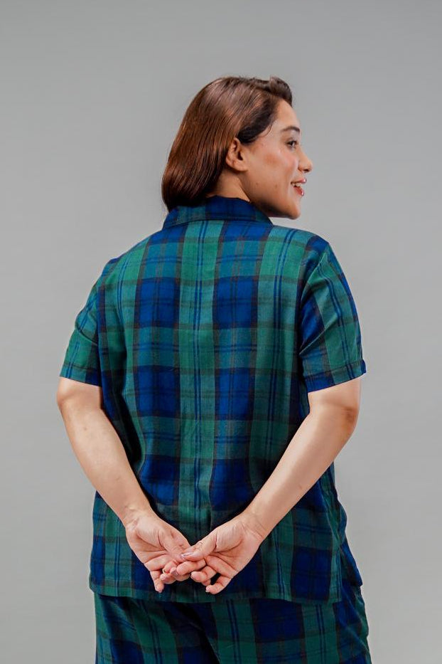 Emerald Check Women's Cotton Shirt- Half Sleeves