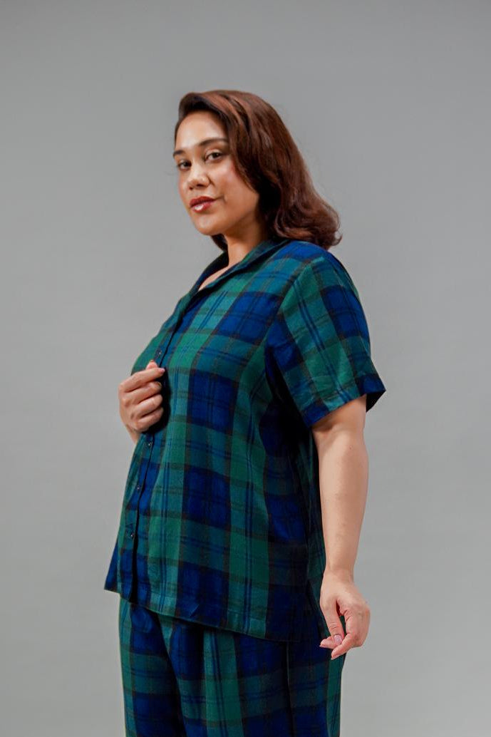 Emerald Check Women's Cotton Shirt- Half Sleeves