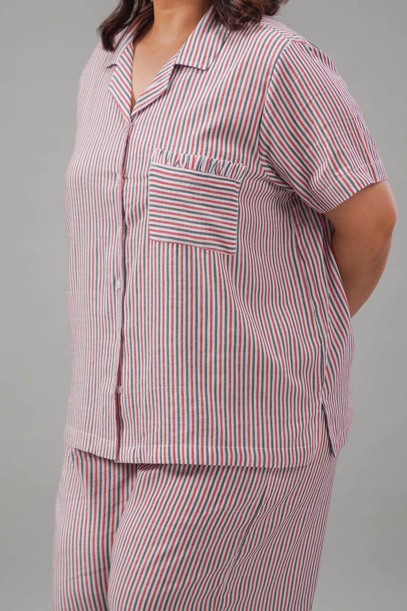 Scarlet Pinstripe Cotton Women's Curve Pajama Set- Half Sleeves