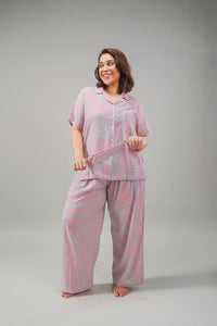 Scarlet Pinstripe Cotton Women's Curve Pajama Set- Half Sleeves