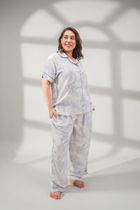 Ivy Blue Floral Cotton Blend Women's Curve Pajama Set- Half Sleeves