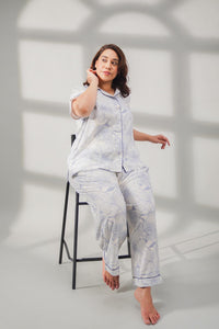 Ivy Blue Floral Cotton Blend Women's Curve Pajama Set- Half Sleeves