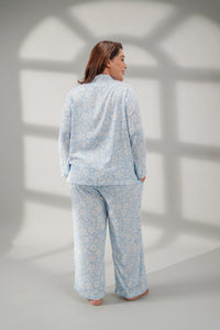Bella Blue Printed Cotton Blend Women's Curve Pajama Set- Full Sleeves