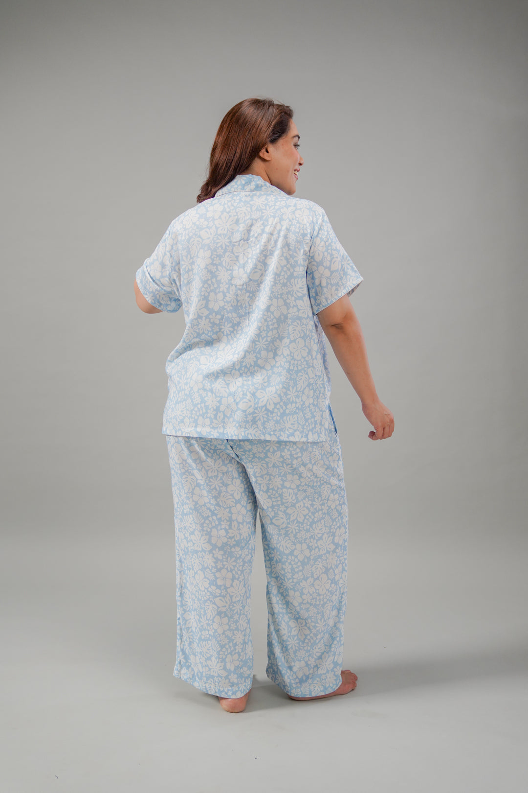 Bella Blue Printed Cotton Blend Women's Curve Pajama Set- Half Sleeves