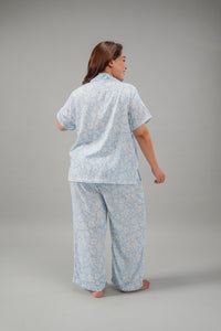 Bella Blue Printed Cotton Blend Women's Curve Pajama Set- Half Sleeves