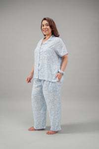 Bella Blue Printed Cotton Blend Women's Curve Pajama Set- Half Sleeves