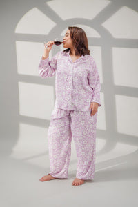 Lilac Bella Printed Cotton Blend Women's Curve Pajama Set- Full Sleeves