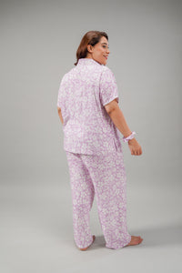 Lilac Bella Printed Cotton Blend Women's Curve Pajama Set- Half Sleeves
