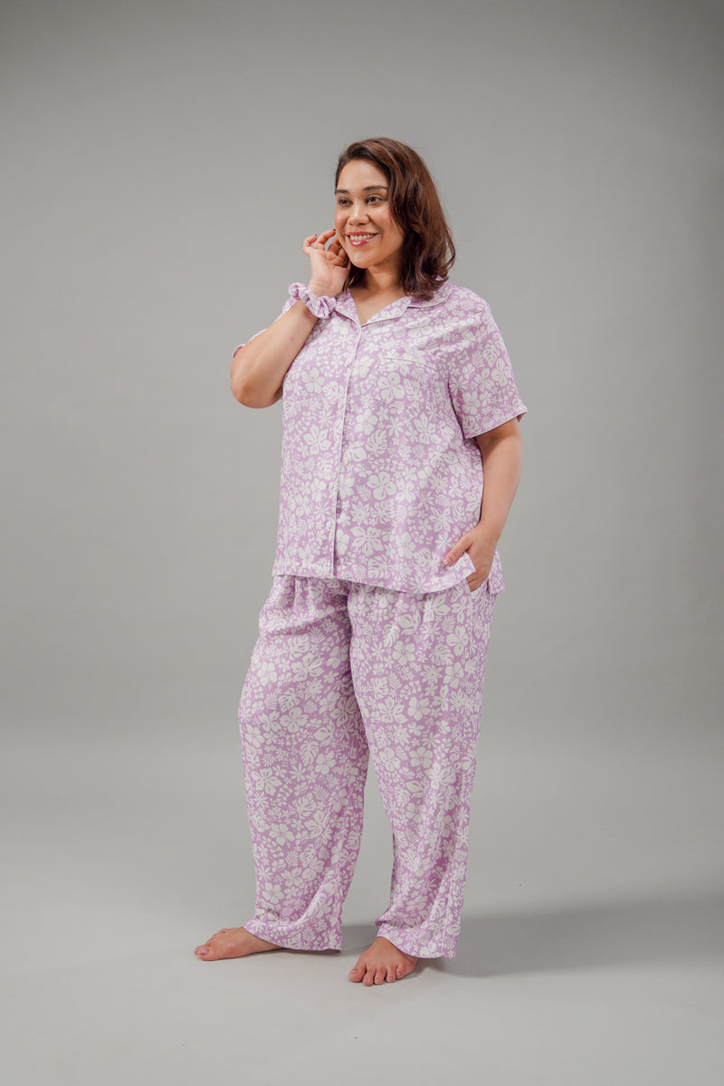 Lilac Bella Printed Cotton Blend Women's Curve Pajama Set- Half Sleeves