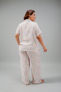 Pastel Bloom Cotton Blend Women's Curve Pajama Set- Half Sleeves
