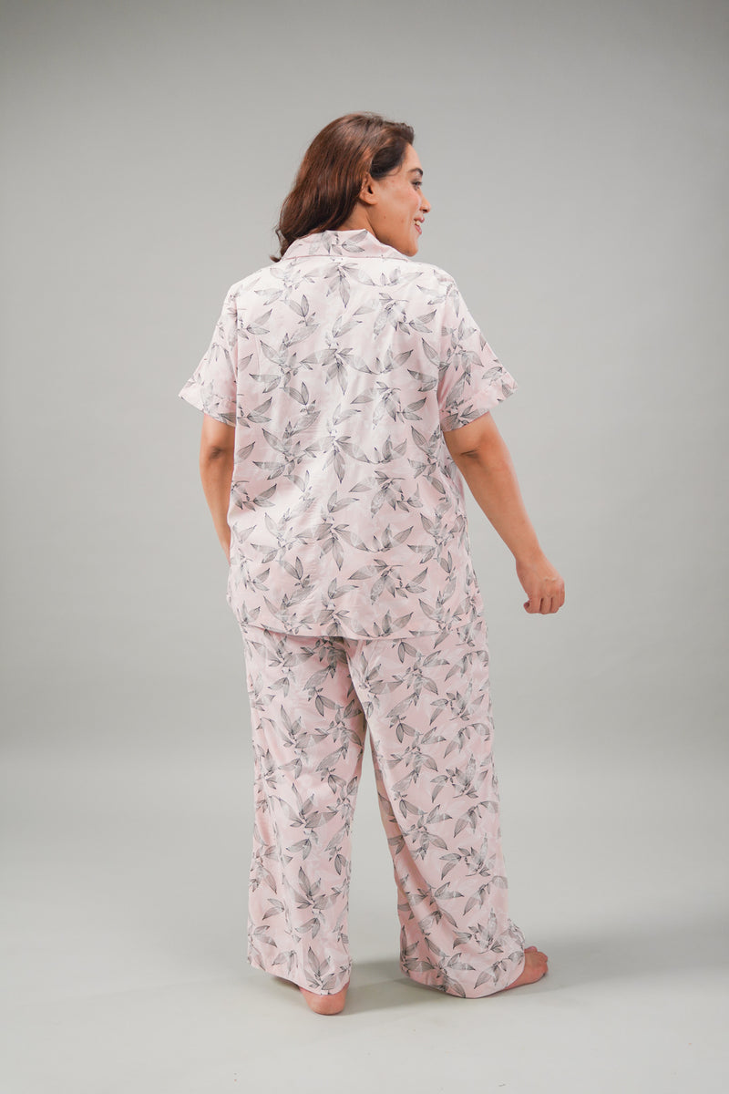 Anna Floral Cotton Blend Women's Curve Pajama Set - Half Sleeves