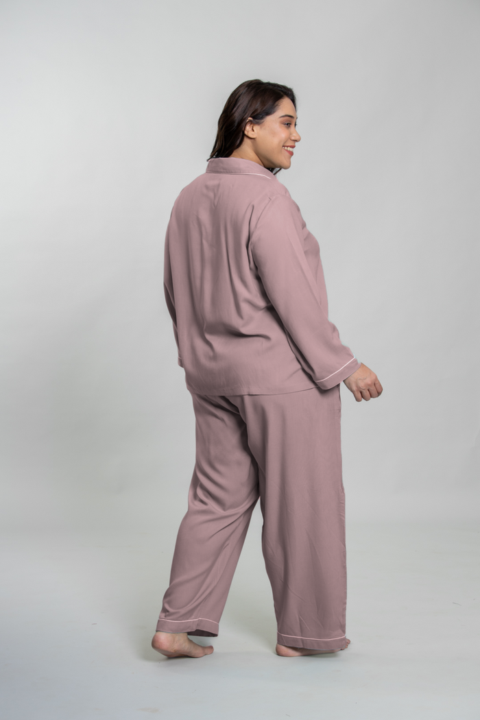 Emily Mauve Soft Cotton Women's Pajama Set - Full Sleeves