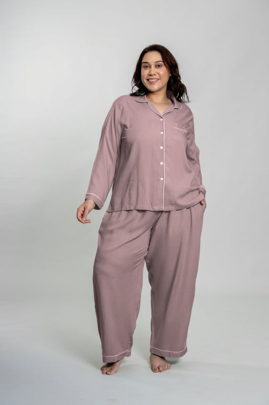 Emily Mauve Soft Cotton Women's Pajama Set - Full Sleeves