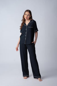 Midnight Navy Emily Soft Cotton Women's Pajama Set - Half Sleeves