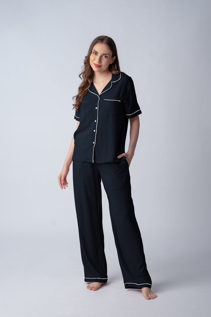Midnight Navy Emily Soft Cotton Women's Pajama Set - Half Sleeves