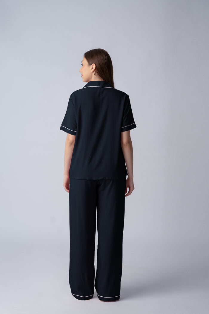 Midnight Navy Emily Soft Cotton Women's Pajama Set - Half Sleeves