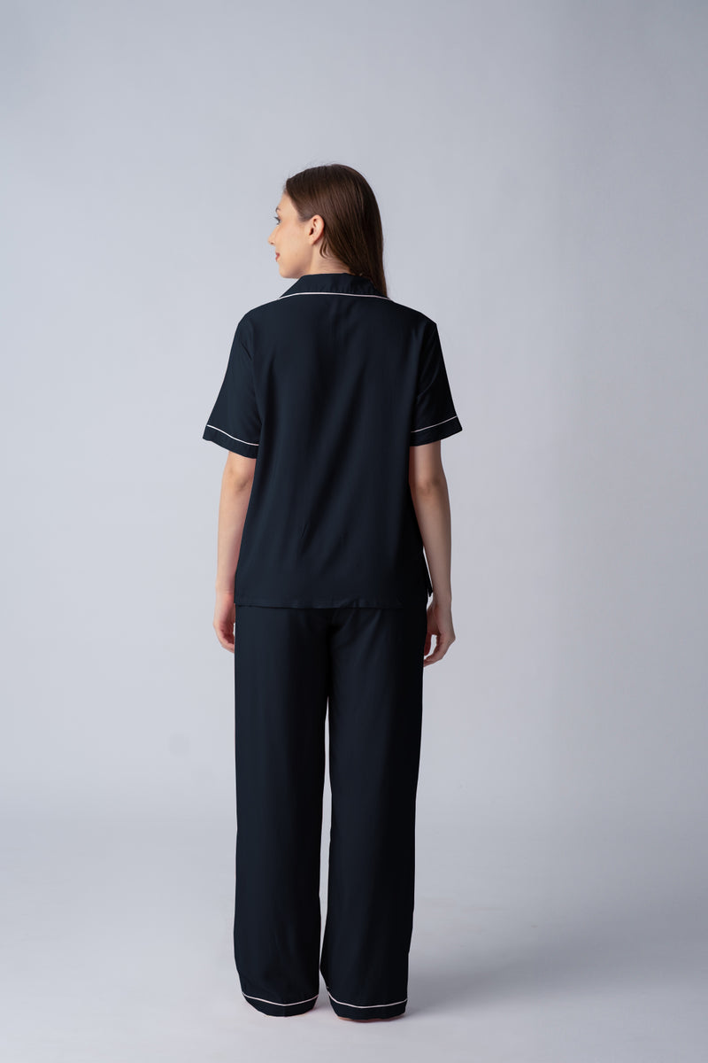 Midnight Navy Emily Soft Cotton Women's Pajama Set - Half Sleeves