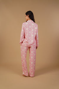 Pink Blossom Floral Printed Viscose Twill Women's Pajama Set - Full Sleeves