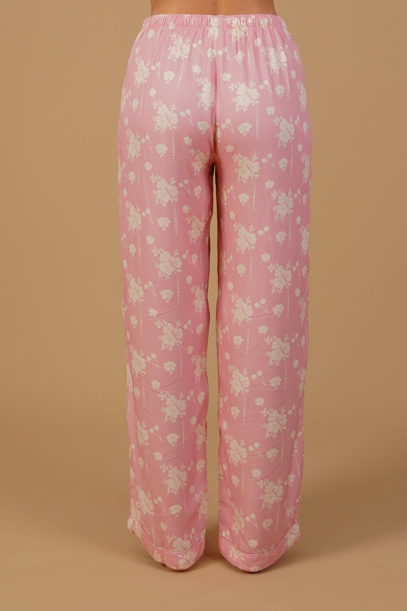 Pink Blossom Floral Printed Viscose Twill Women's Pajama