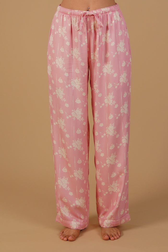 Pink Blossom Floral Printed Viscose Twill Women's Pajama