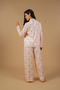 Beige Blossom Floral Printed Viscose Twill Women's Pajama Set - Full Sleeves