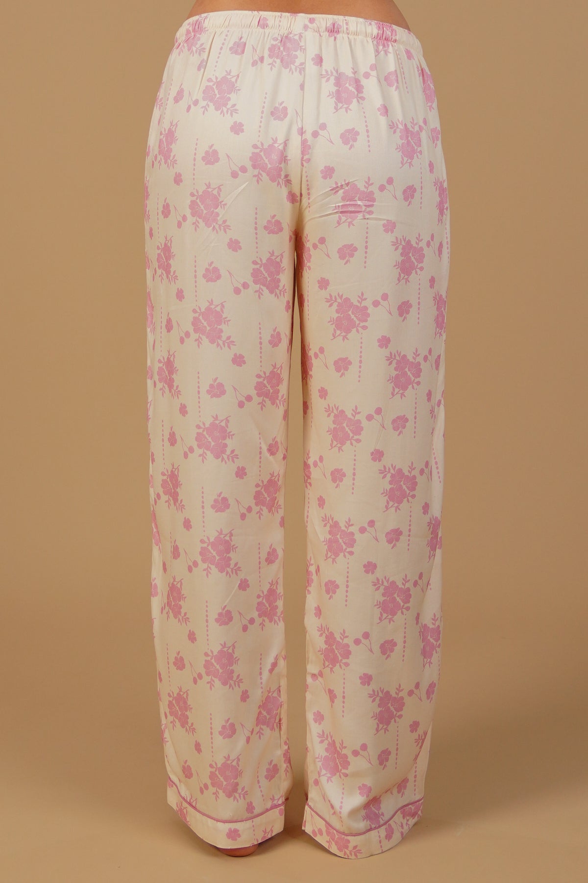 Beige Blossom Floral Printed Viscose Twill Women's Pajama