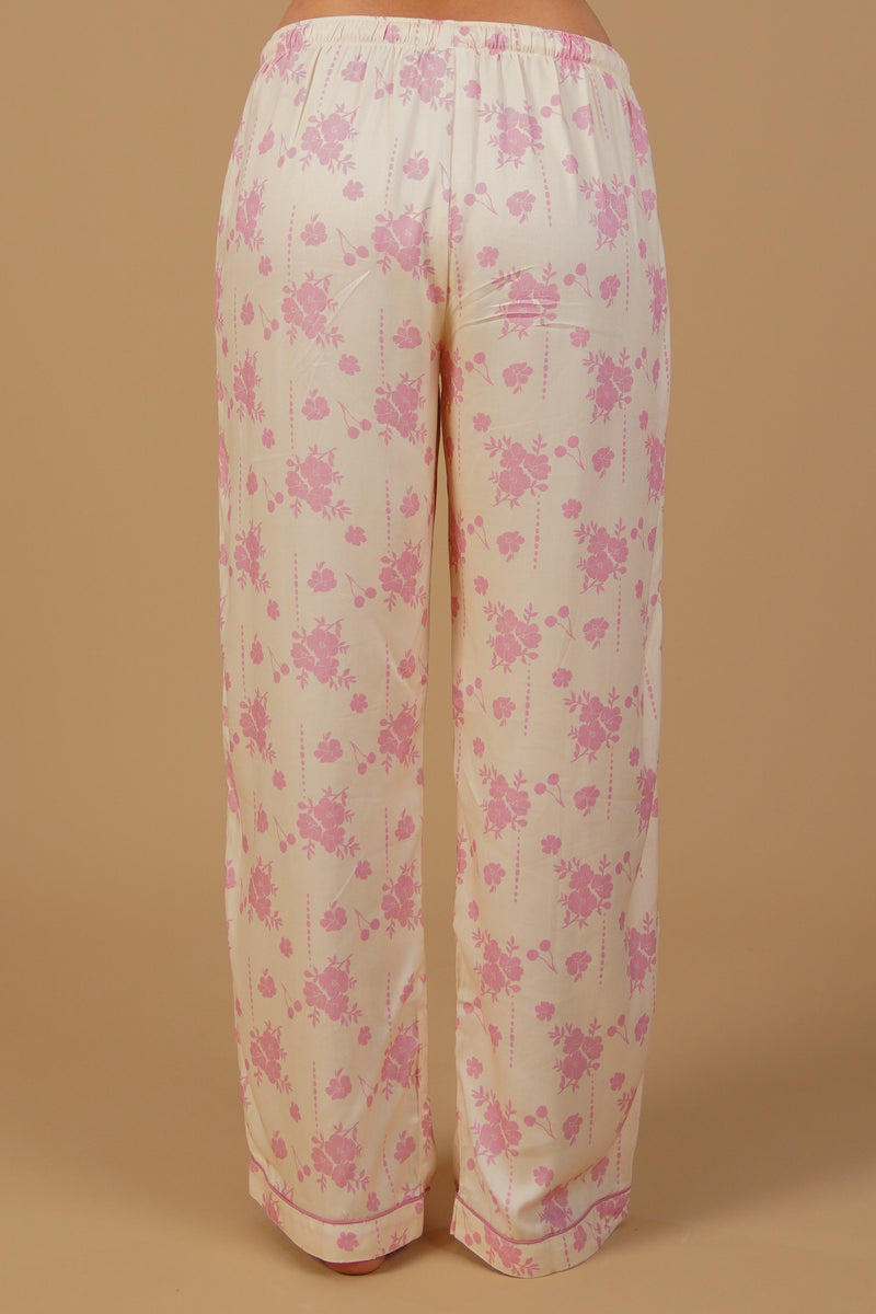 Beige Blossom Floral Printed Viscose Twill Women's Pajama